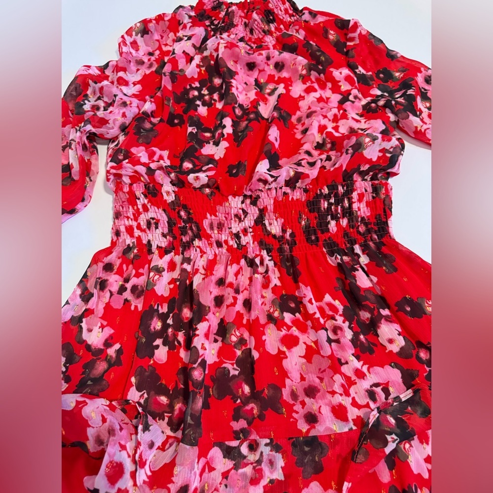 Taylor Long Sleeve Mock Neck Smocked Waist Floral Dress 10P - Picture 9 of 12